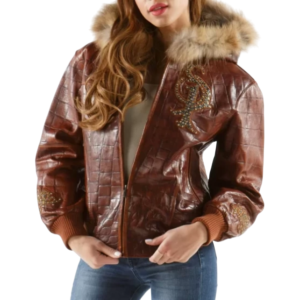 Pelle Pelle Dark Brown Women Fur Hooded Leather Jacket