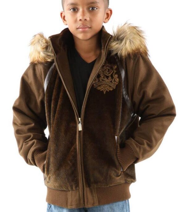 Pelle Pelle Kids Brown Fur Hooded Wool Jacket