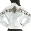 White Leather Jacket Shoulder Crest