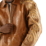 Pelle Pelle Alligator Texture Brown Leather Jacket