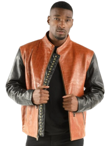 Pelle Pelle Leather Brown China Collar Jacket 