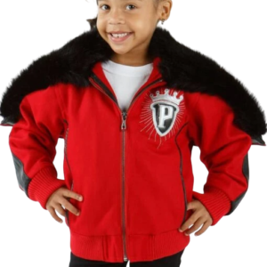 Pelle Pelle Girl Red Black Wool Fur Jacket