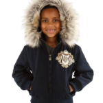 Pelle Pelle Kids Navy Blue Fur Hooded Jacket