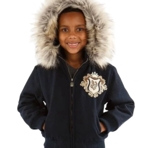 Pelle Pelle Kids Navy Blue Fur Hooded Jacket