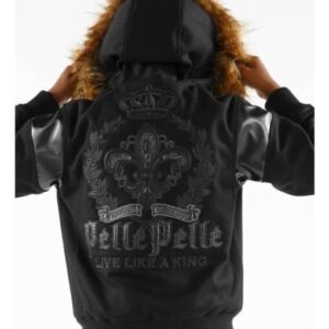 Pelle Pelle Live Like A King Fur Hooded Black Kids Jacket