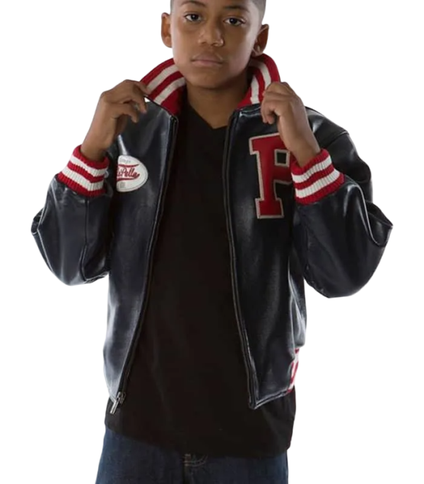 Pelle Pelle Varsity Bomber Navy Plush Kids Leather Jacket