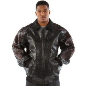 Pelle Pelle Red Black Crocodile Stud Jackett